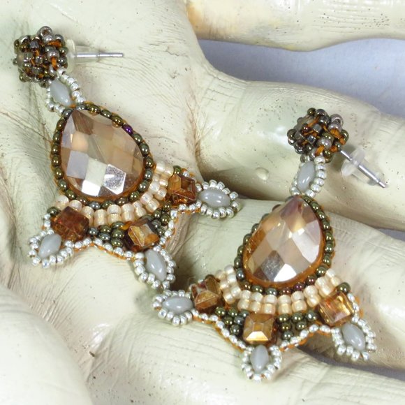 Amber crystal and glass earrings - Picture 2 of 4